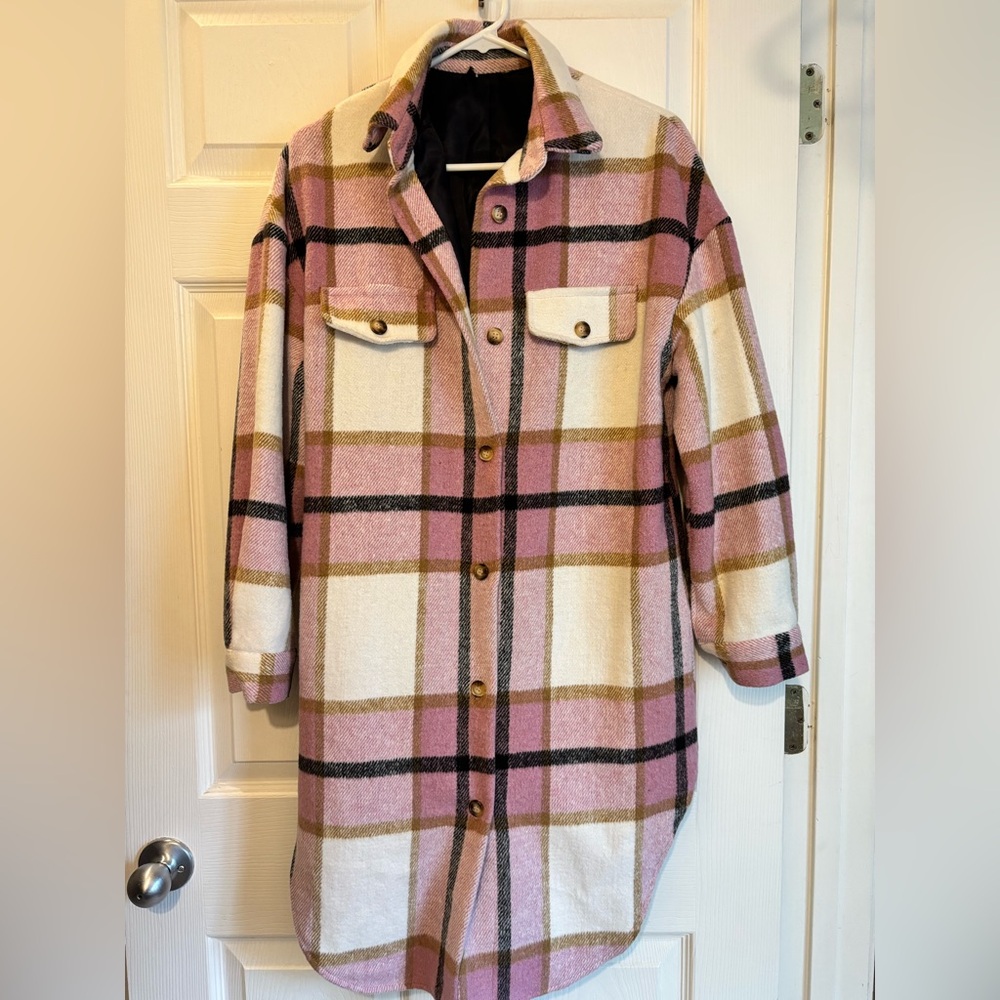 Plaid Women's Jacket in Pink and Cream